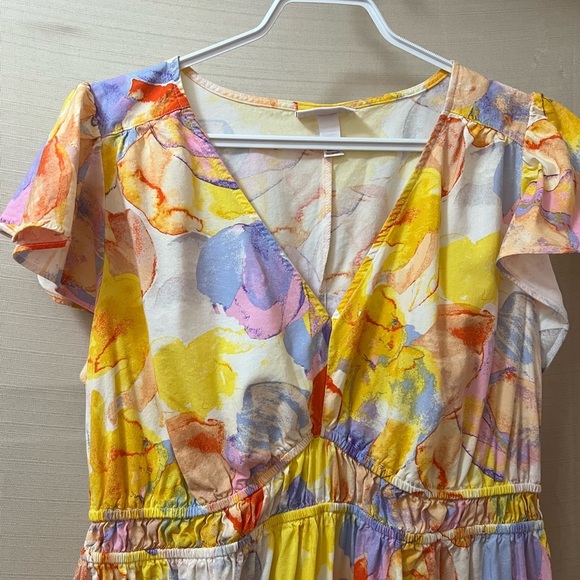 🔵 Ingrid & Isabel Yellow and Purple Maternity Floral Dress Size Medium - Picture 2 of 7